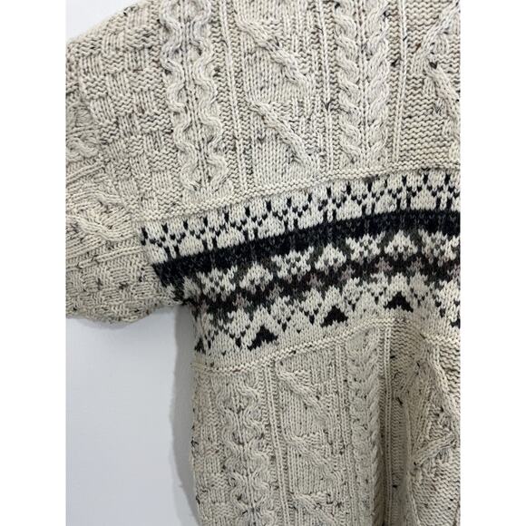LL Bean Irish Wool Fair Isle Grandpa Heritage Sweater L Cabincore Fisherman Knit - Picture 12 of 16